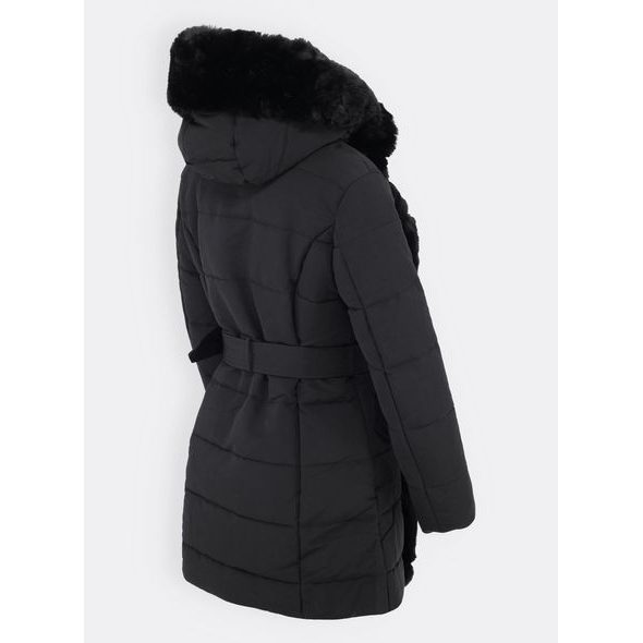 Dámská prošívaná bunda s páskem černá