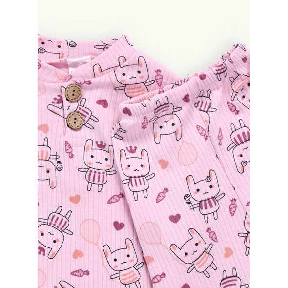 Dětské žebrované pyžamo ZAJÍČKY růžové