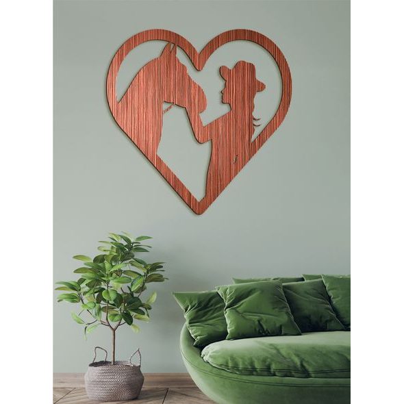 Dřevěný obraz na stěně žena s koněm