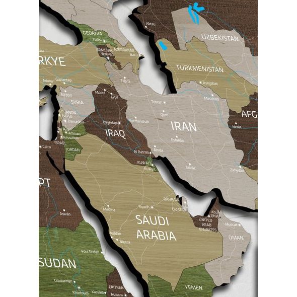 Dřevěná mapa světa Khaki