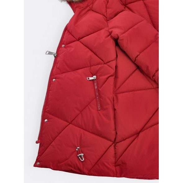Dámská prošívaná zimní bunda s kapucí vínová