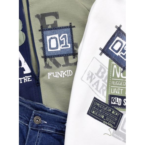 Dětská džínová souprava s potiskem olivovo-modrá