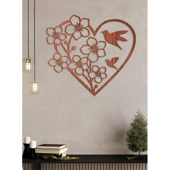 Dřevěný obraz Srdce s květinami