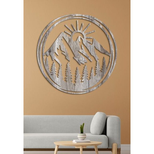 Dřevěný obraz Vycházející slunce nad horami