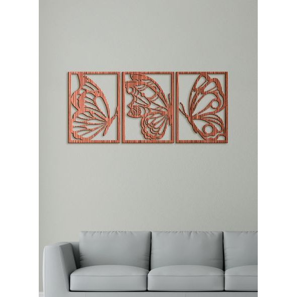 Třídílný dřevěný obrázek motýlů