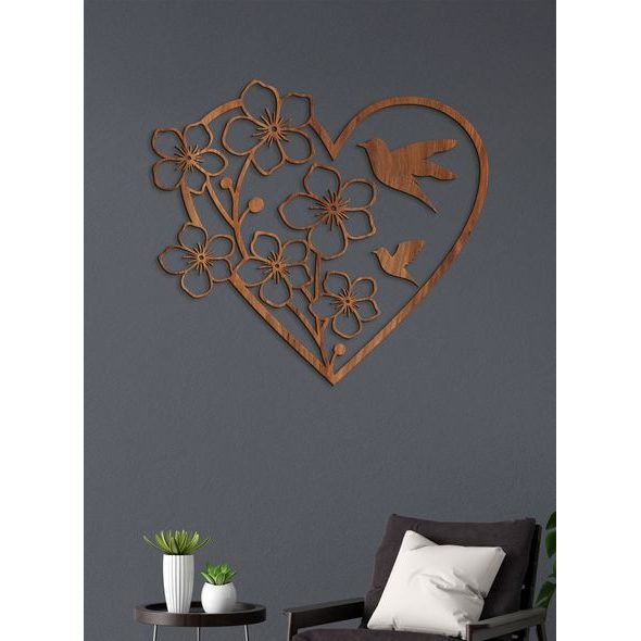 Dřevěný obraz Srdce s květinami