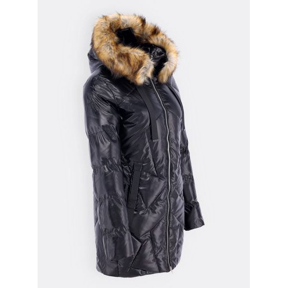 Dámská lesklá prošívaná bunda s kapucí černá