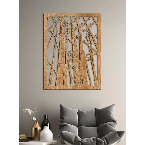 Dřevěný obrázek na stěně - silueta lesa