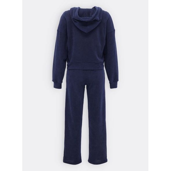 Dámska rebrovaná tepláková súprava s kapucňou tmavomodrá