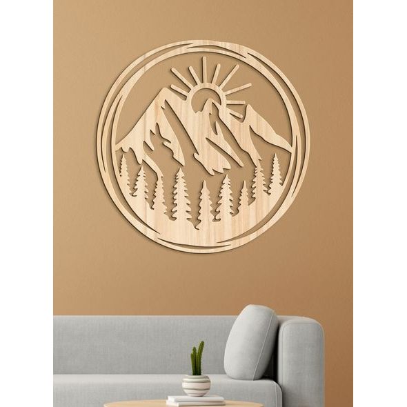 Dřevěný obraz Vycházející slunce nad horami