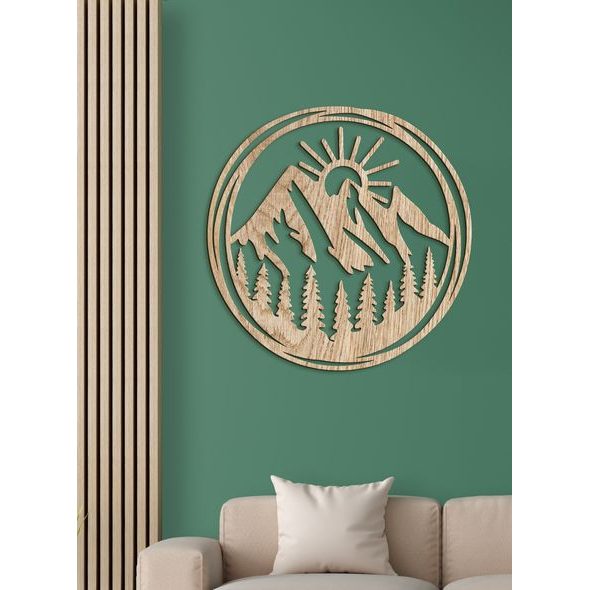 Dřevěný obraz Vycházející slunce nad horami