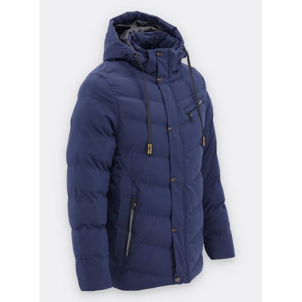 Pánská zimní bunda s kapucí tmavě modrá