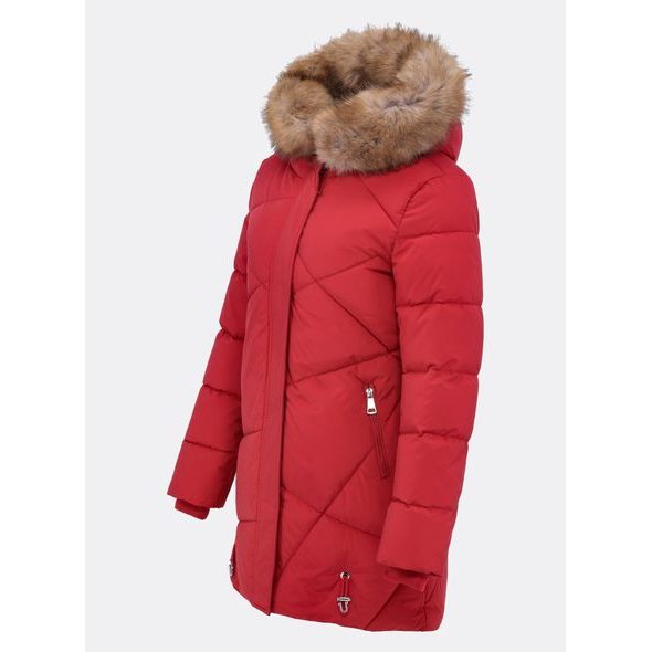 Dámská prošívaná zimní bunda s kapucí vínová