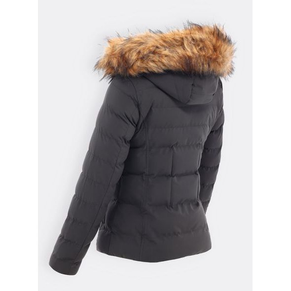 Dámská prošívaná bunda s kožešinou tmavě zelená