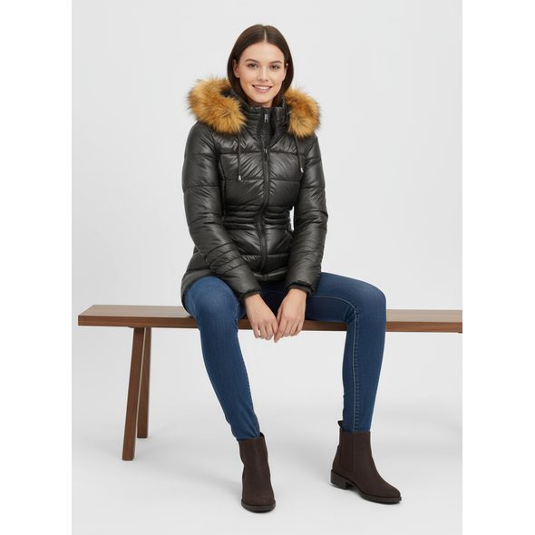 Dámská lesklá prošívaná bunda tmavě zelená