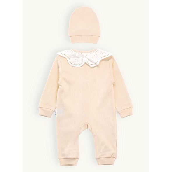 Novorozenecké body s krajkou a čepičkou smetanové barvy