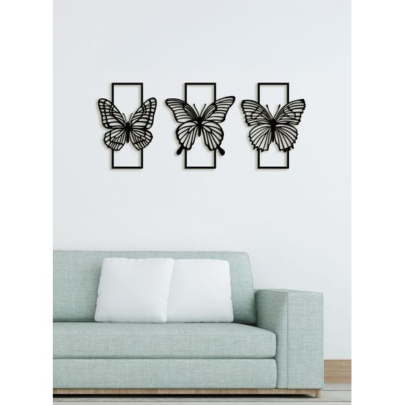 Trojdielna drevená dekorácia MOTÝLE