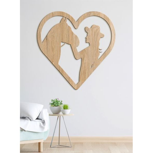 Dřevěný obraz na stěně žena s koněm