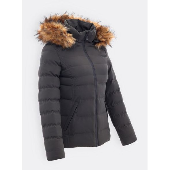 Dámská prošívaná bunda s kožešinou tmavě zelená