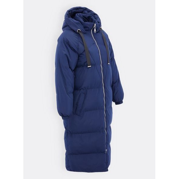Dámska dlhá  zimná bunda s kapucňou tmavomodrá