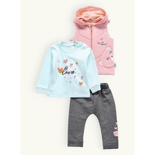 Dětská tepláková souprava MEDVEDICA šedo-mentolovo-pudrová