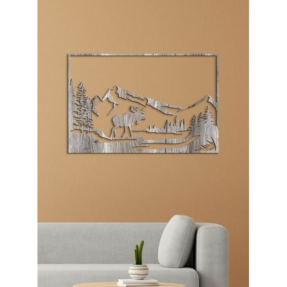 Dřevěný obraz Horská krajina s losem