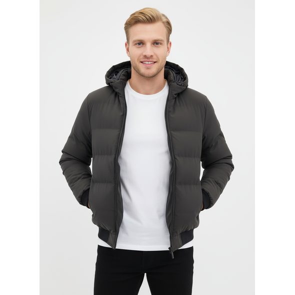 PÁNSKA ZIMNÁ BUNDA S KAPUCŇOU TMAVOZELENÁ