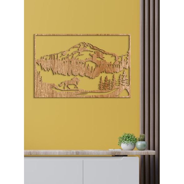 Dřevěný obraz Horská krajina s koněm