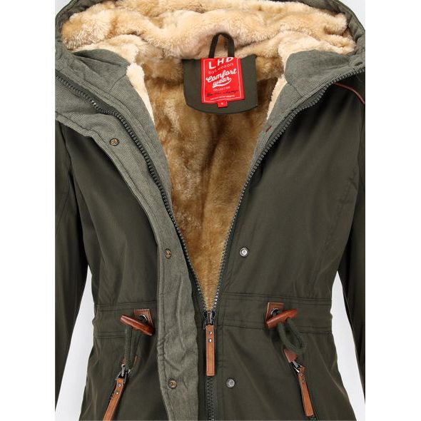 Dámska zimná bunda s kožušinovou podšívkou khaki