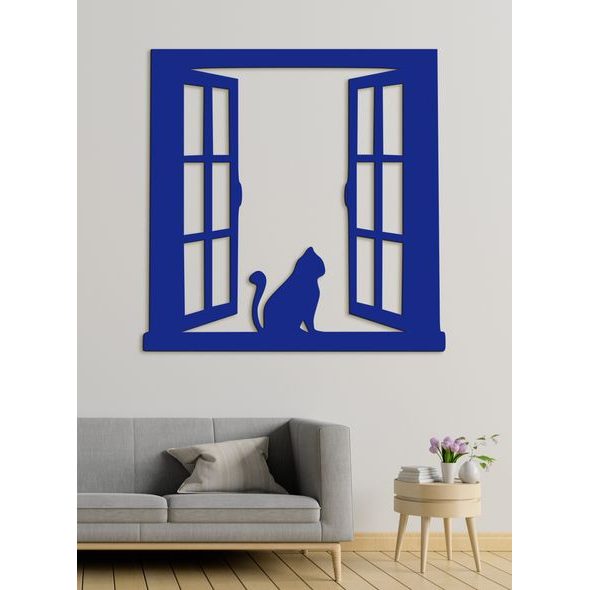 Dřevěný obrázek siluety kočky na okně