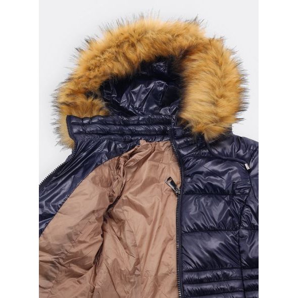 Dámská lesklá prošívaná bunda tmavě modrá