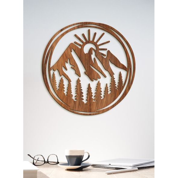 Dřevěný obraz Vycházející slunce nad horami