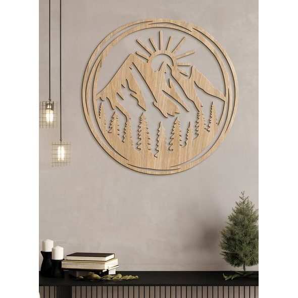 Dřevěný obraz Vycházející slunce nad horami