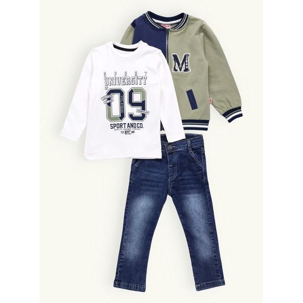 Dětská džínová souprava olivová