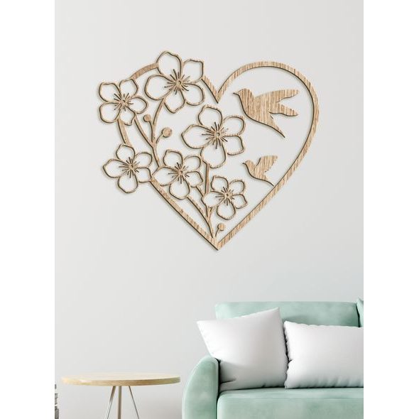 Dřevěný obraz Srdce s květinami