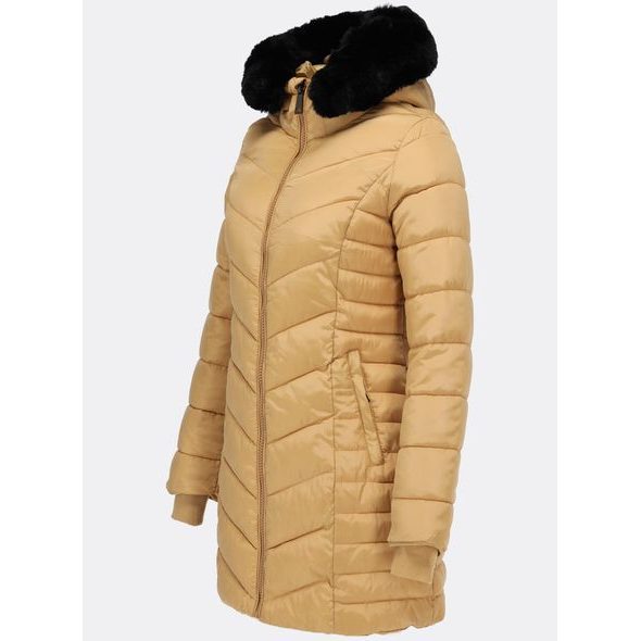 Dámska prešívaná zimná bunda s kapucňou béžová
