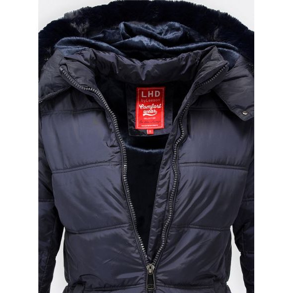 Dámska prešívaná zimná bunda s kapucňou tmavomodrá