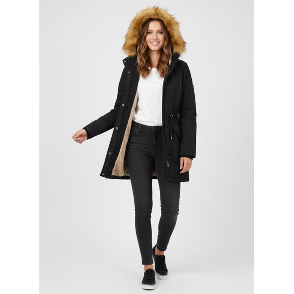 DÁMSKÁ ZIMNÍ BUNDA S KOŽEŠINOU ČERNÁ