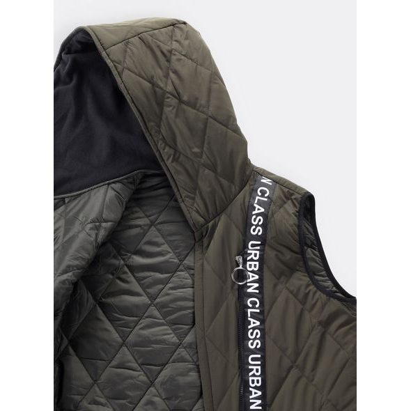 Dámska prešívaná vesta s kapucňou tmavozelená