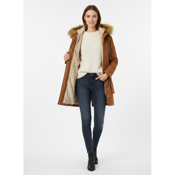 PARKA S ODOPÍNATEĽNÝM FUTROM HNEDÁ