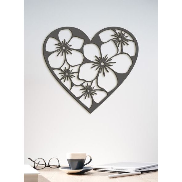 Dřevěný obraz Srdce plné květin