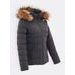 Dámská prošívaná bunda s kožešinou tmavě zelená