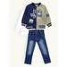 Dětská džínová souprava s potiskem olivovo-modrá