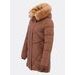 Dámska prešívaná zimná bunda s kapucňou hnedá