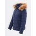 Dámská prošívaná bunda s kožešinou tmavě modrá