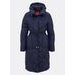 Dámská dlouhá prošívaná bunda s kapucí tmavě modrá