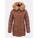 Dámska prešívaná zimná bunda s kapucňou hnedá