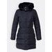 Dámska prešívaná zimná bunda s kapucňou tmavomodrá