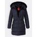 Dámska prešívaná zimná bunda s kapucňou tmavomodrá