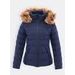 Dámská prošívaná bunda s kožešinou tmavě modrá